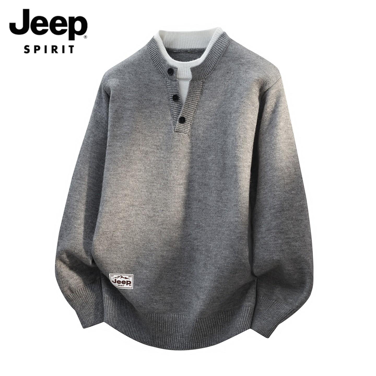 JEEP SPIRIT假两件针织衫男士内搭线衣冬季慵懒软糯加厚毛衣男款