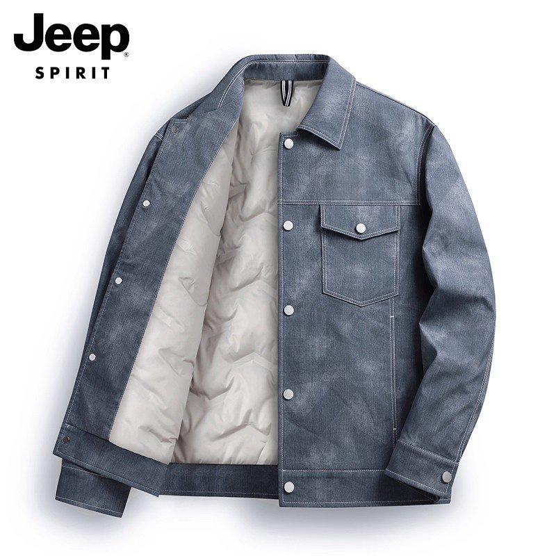 JEEP SPIRIT工装羽绒服男士冬季轻薄短款翻领鸭绒休闲夹克外套男