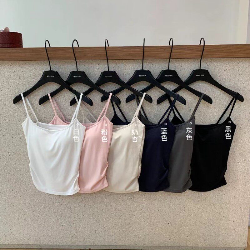 韩社莫代尔基础内搭3D立体固定杯吊带背心女夏日舒适裹胸美背上衣