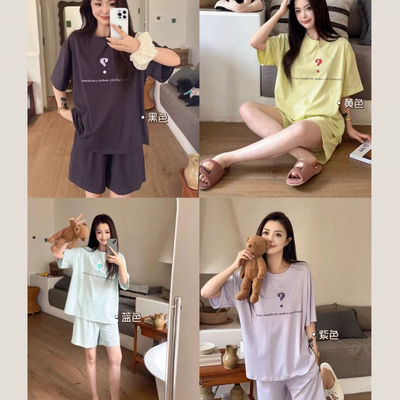 2622#韩社慵懒夏日凉感纯棉家居服套装女舒适宽松短袖短裤睡衣