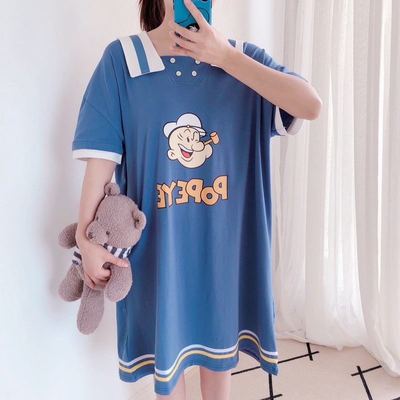 海军领学院风大力水手睡裙女夏季卡通可爱短袖纯棉孕妇睡衣家居服|ruв категории Нижнее белье, платье - от Buy2taobao.com для оказания профессиональной услуги покупки агента Taobao
