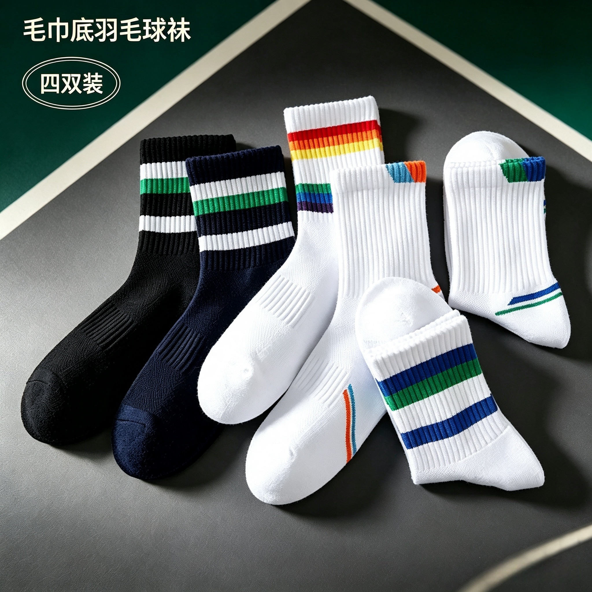 4双装纯棉加厚毛巾底吸汗运动袜