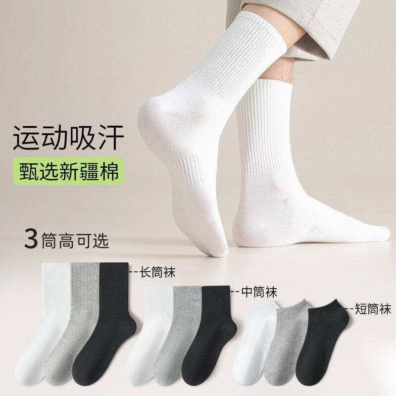男士春秋中筒透气防臭运动棉袜