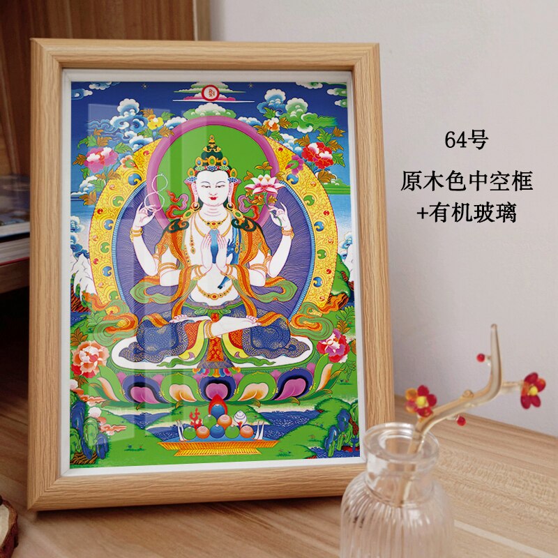 四臂观世音菩萨桌面摆台相框摆件唐卡摆画绿度母黄财神药师佛像画