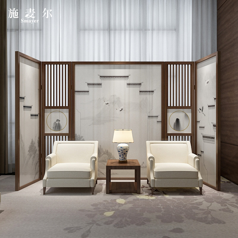 中式屏风玄关隔断装饰墙客厅卧室酒店实木古典徽派建筑折叠大座屏