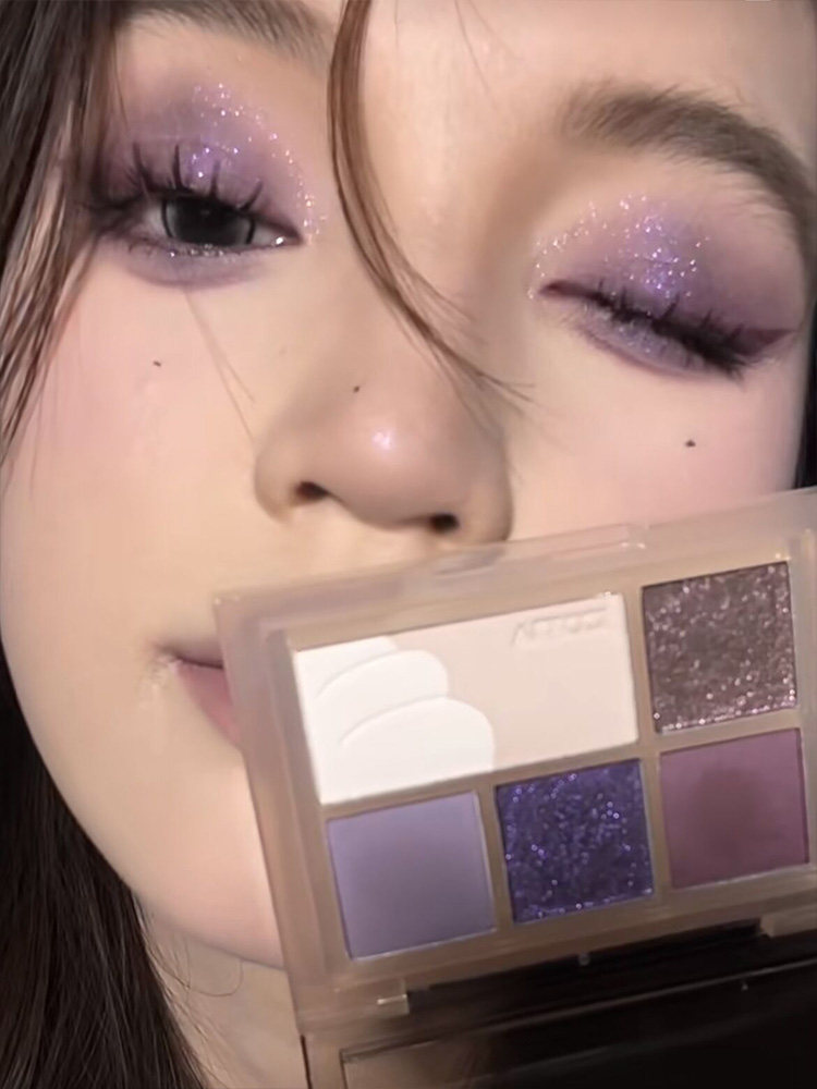 暗夜紫小烟熏!唯资眼影盘五色懒人亮片哑光紫色01细闪片04veecci