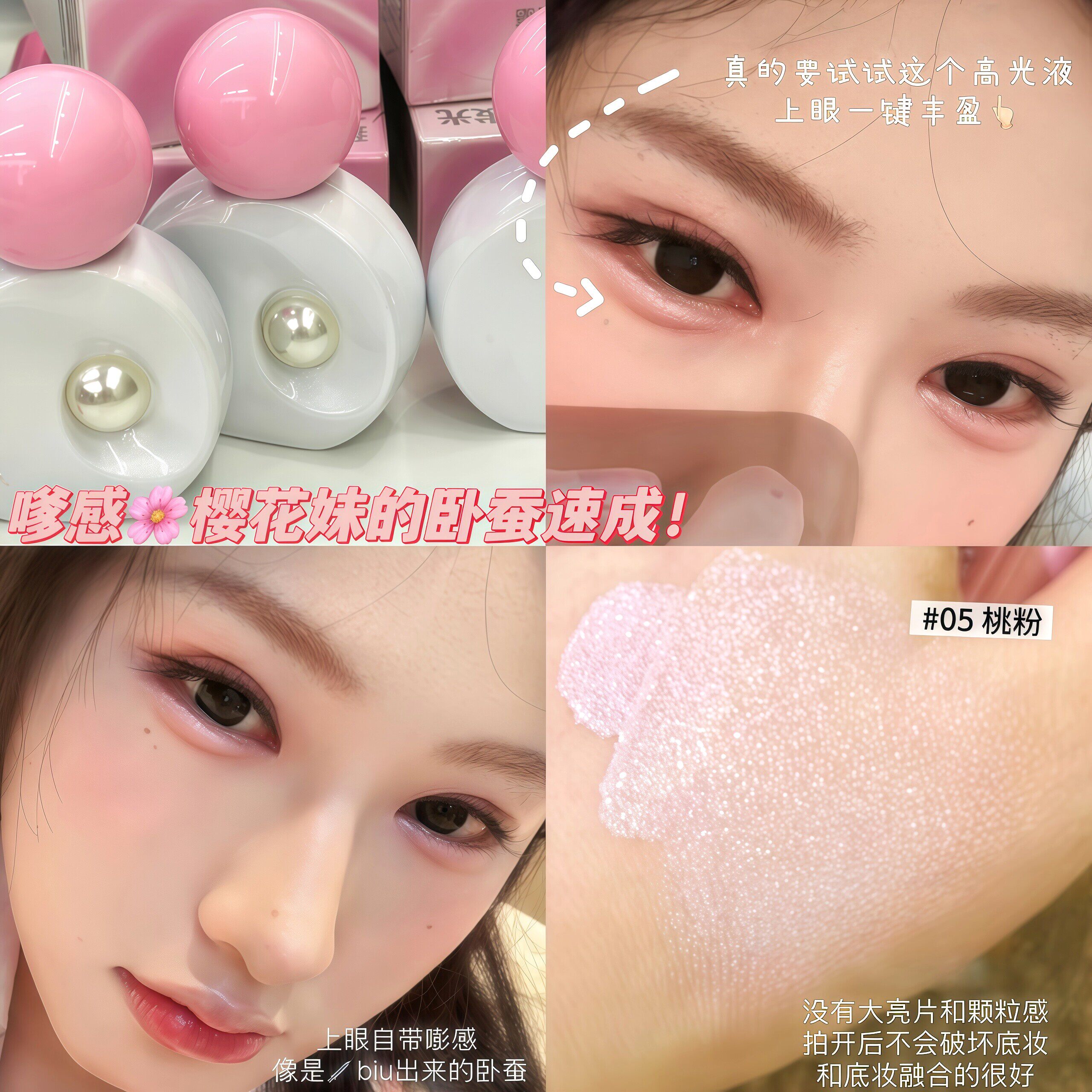 韩女泪光感卧蚕！小灯泡液体高光提亮液脸部缎光眼头面部粉色水光图片