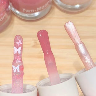 指甲油水性免烤女脚趾显白 2025新款 蝴蝶千颂 夏日裸粉色亮片美甲