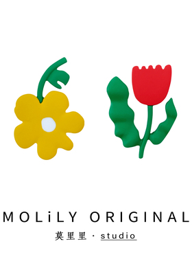 莫里里2024原创不对称耳钉ins小清新气质甜美女耳夹花朵图案耳饰