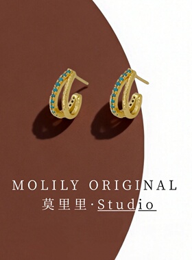 时尚设计感春夏新品蓝色锆石925银针耳钉日韩ins风小众通勤耳坠