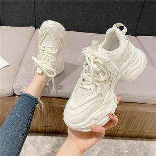 女2023春季 炸街休闲鞋 新款 真皮爆款 厚底运动鞋 网红超火白色老爹鞋