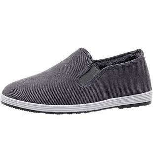 冬季老北京布鞋男棉鞋保暖工作鞋男休闲一脚蹬加绒软底男鞋开车鞋