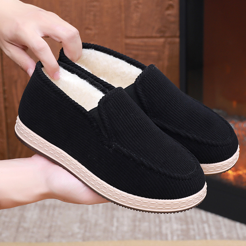 冬季加绒加厚老北京布鞋男保暖棉鞋软底防滑一脚蹬开车休闲工作鞋