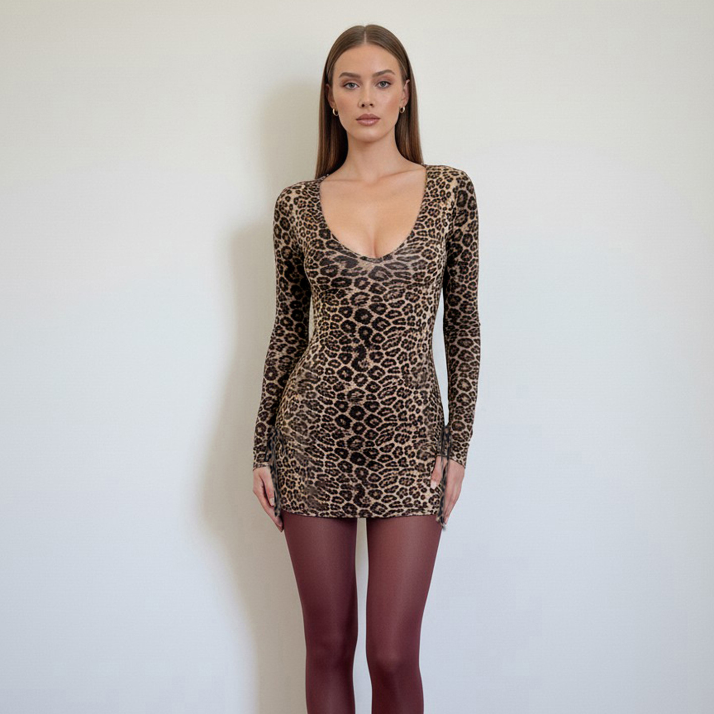 欧美性感辣妹风显瘦打版豹纹修身连衣裙个性潮流风系带包臀短裙秋