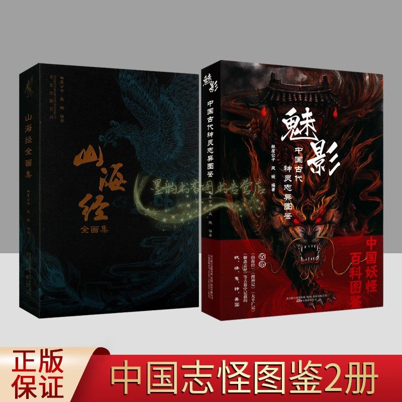 中国古代神灵志异图鉴山海经+魅影套装2册山海经神怪画集中国经典古典神话动漫影视绘画人物形象设计图集鬼怪创意画百科的用书