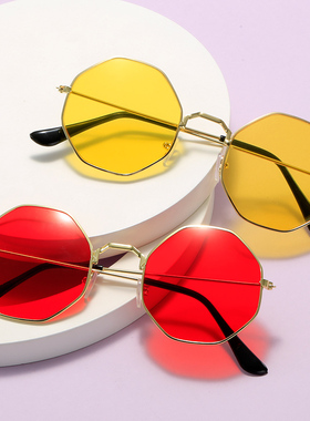 八角多边形果冻色太阳眼镜