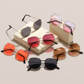 2023新款 眼镜男女多边形金边黑色墨镜开车驾驶大脸显瘦太阳镜 韩版