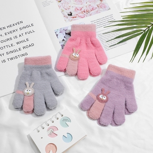 儿童卡通可爱手套2 男女毛绒保暖防寒 6岁幼儿园学生小朋友秋冬季