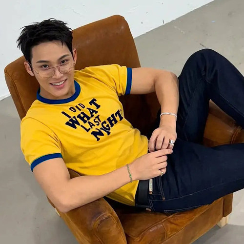 seventeen金珉奎同款亮黄色撞色短袖T恤男女宽松休闲半袖t崔然竣