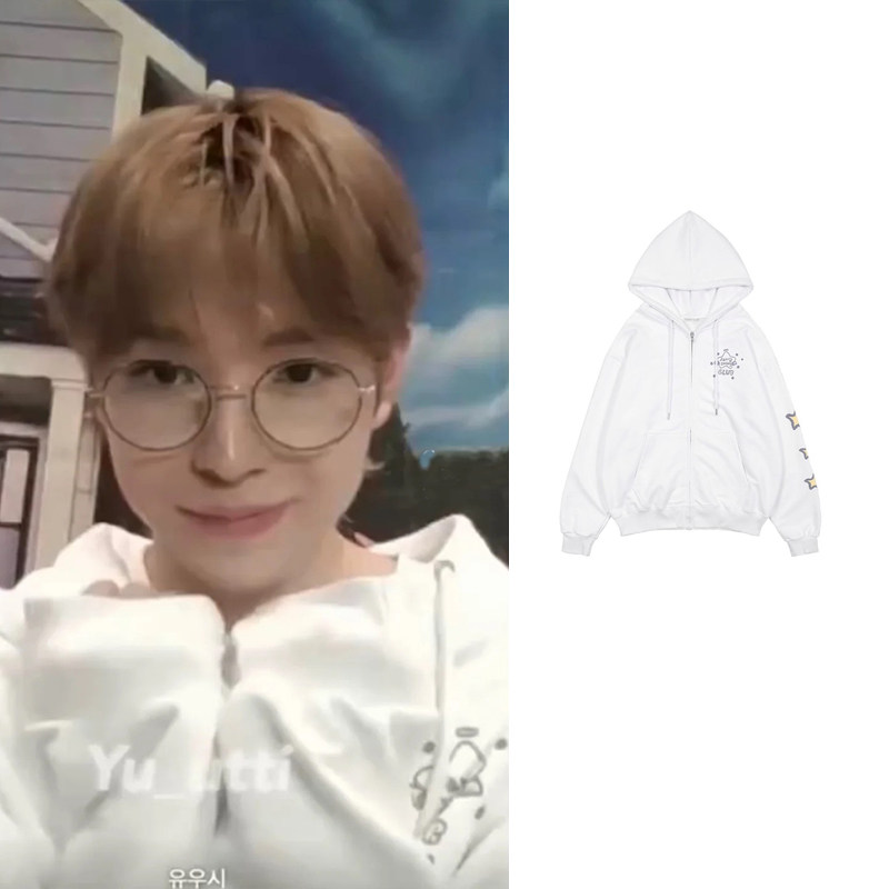 yushi得能勇志同款外套星星休闲连帽卫衣男女白色宽松拉链开衫韩