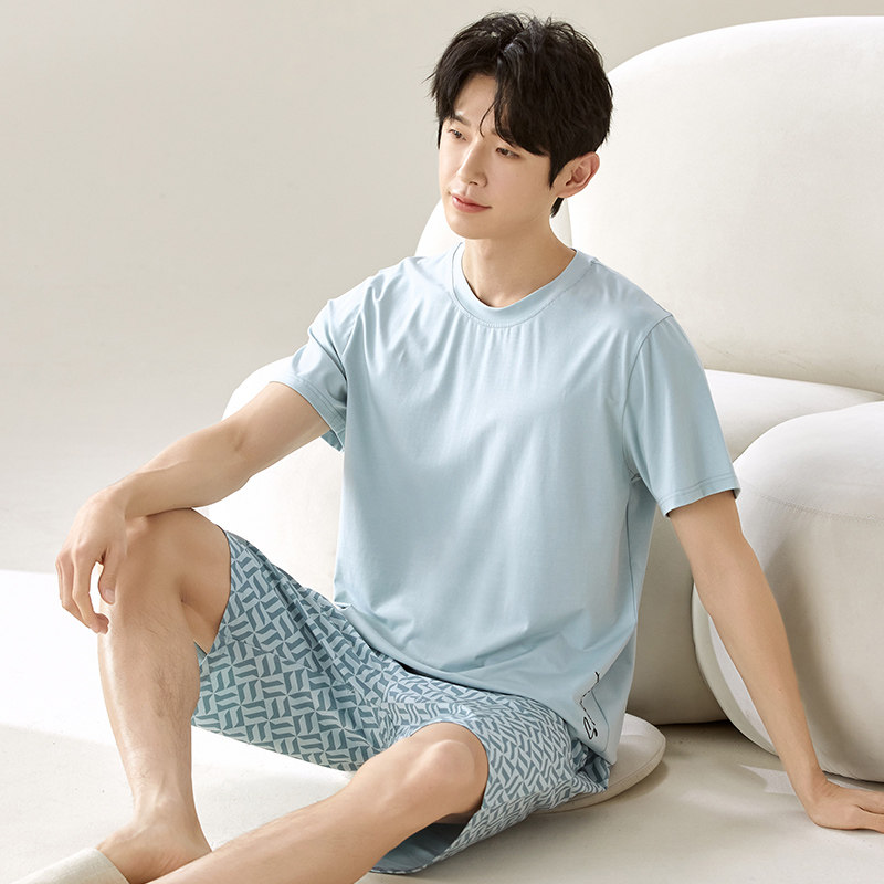 莫代尔睡衣男夏季短袖短裤夏天冰丝凉感薄款大码男士家居服可外穿