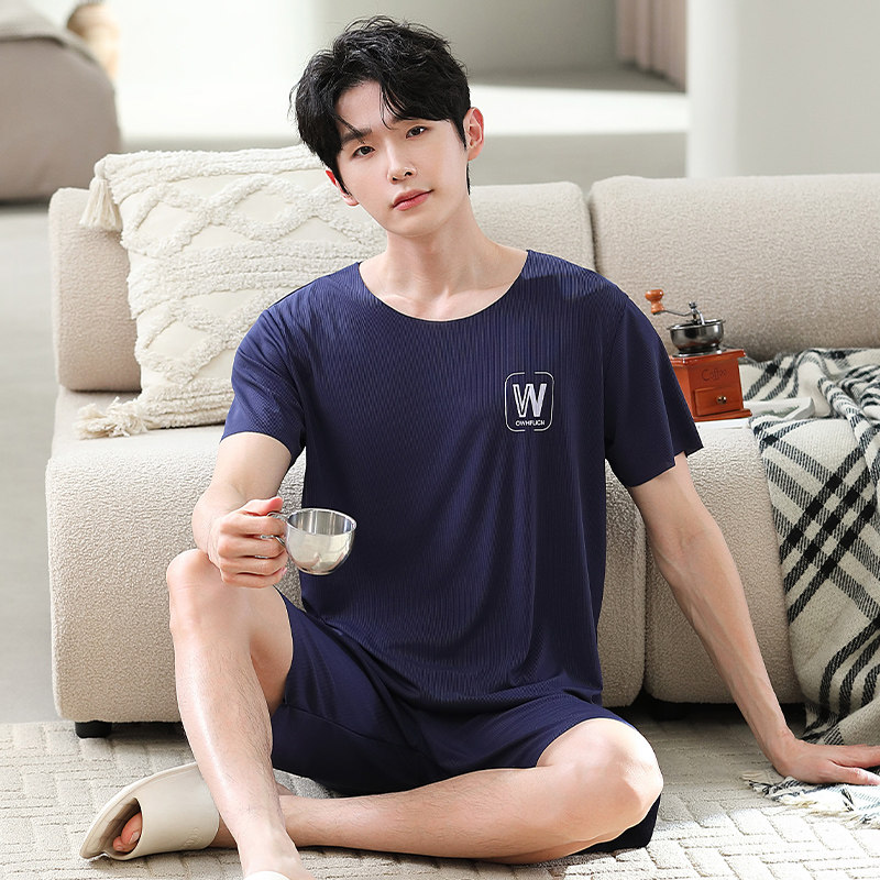 冰丝睡衣男款夏季薄款凉感短袖短裤套装男士大码宽松可外穿家居服