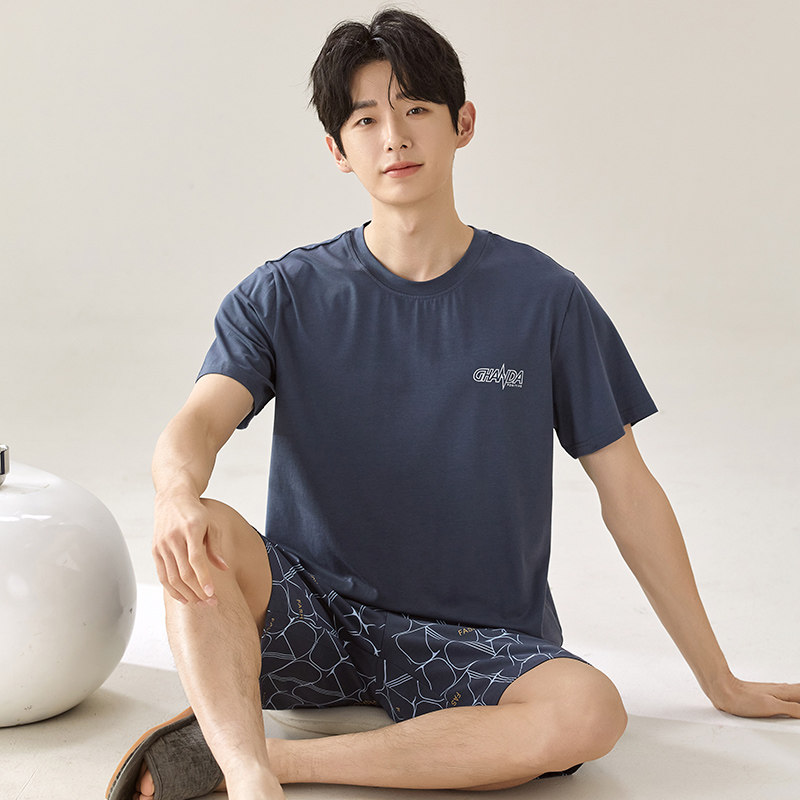 莫代尔睡衣男夏季薄款休闲短袖短裤男款宽松透气加大码家居服套装