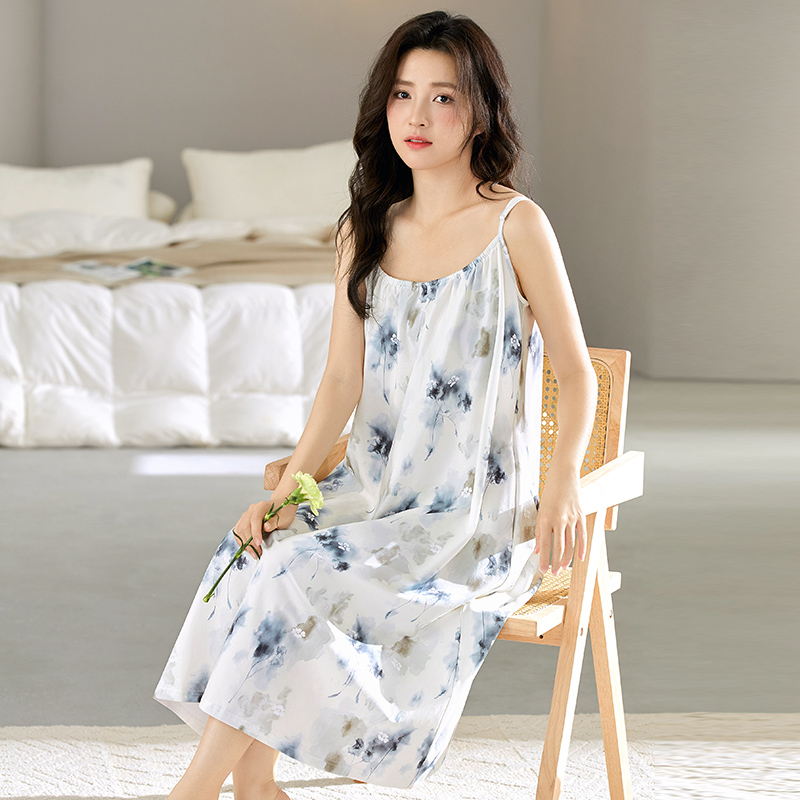 2025年新款夏季吊带睡裙女纯棉背心家居服睡衣大码中长可外穿无袖