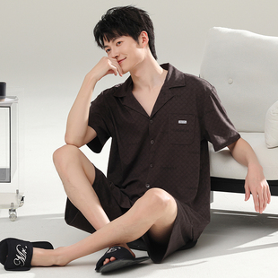 2026年新款睡衣男款春夏季短袖短裤青少年纯棉薄款翻领家居服套装