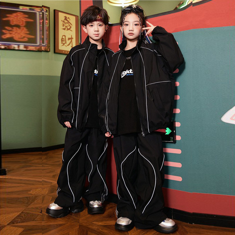 儿童帅气运动套装街舞潮服冲锋衣黑外套演出服学生长袖班服秋新款,女装/女士精品,民族服装/舞台装,淘宝优惠券,粉丝福利购,淘宝优惠卷