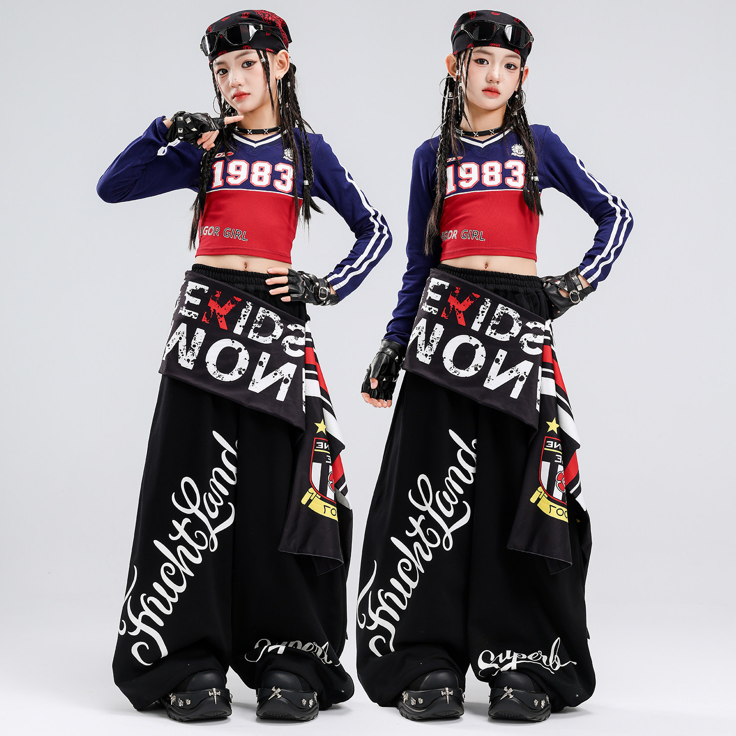 爵士舞女童服装露脐1983长袖套装韩版时髦炸街jazz走秀街舞表演服