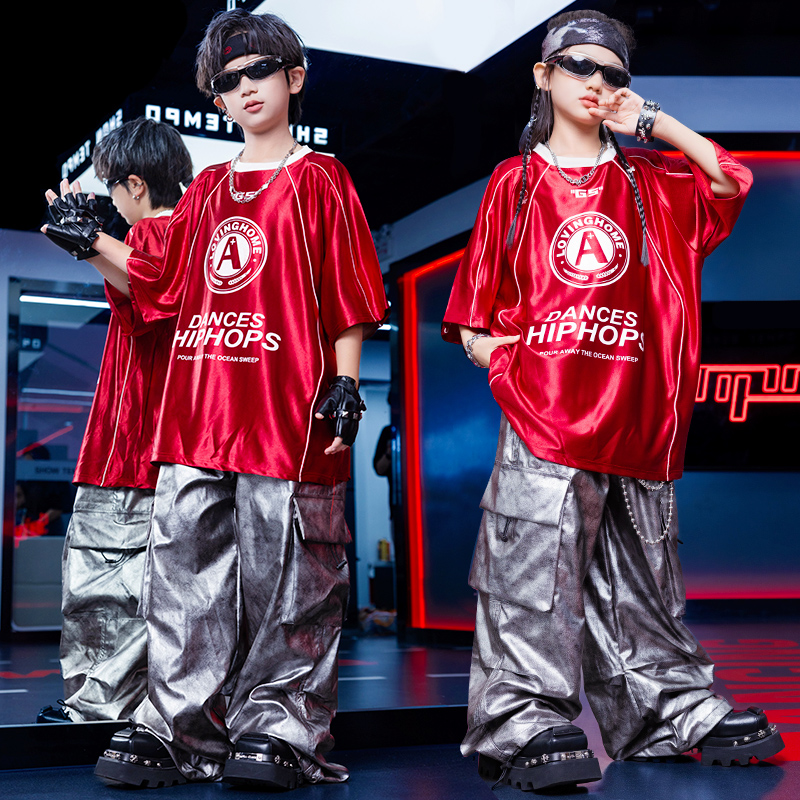 儿童架子鼓演出服hiphop街舞童装潮服男童嘻哈宽松表演服女童潮牌
