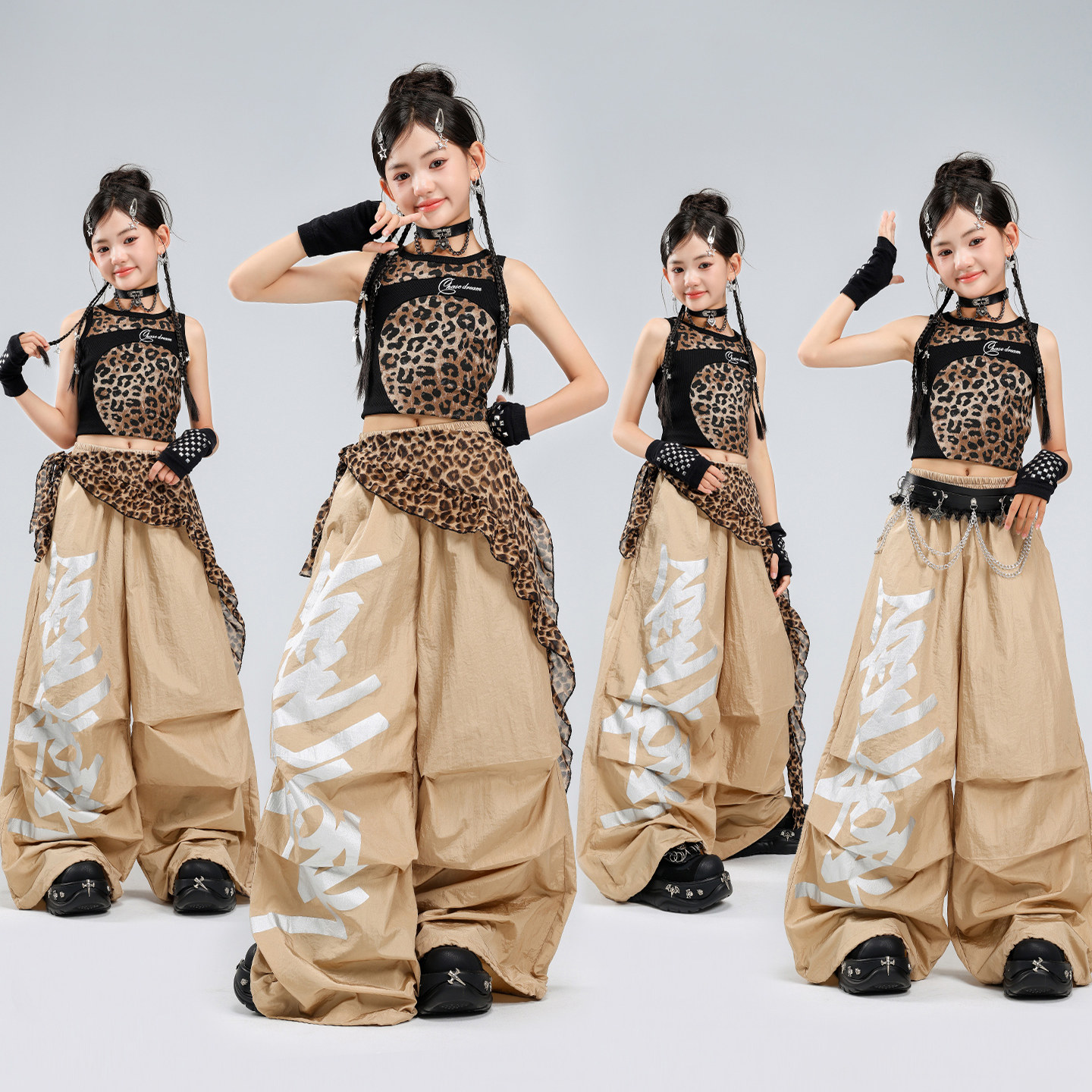 爵士舞服装女童嘻哈jazz舞蹈表演潮酷女孩走秀套装街舞儿童演出服