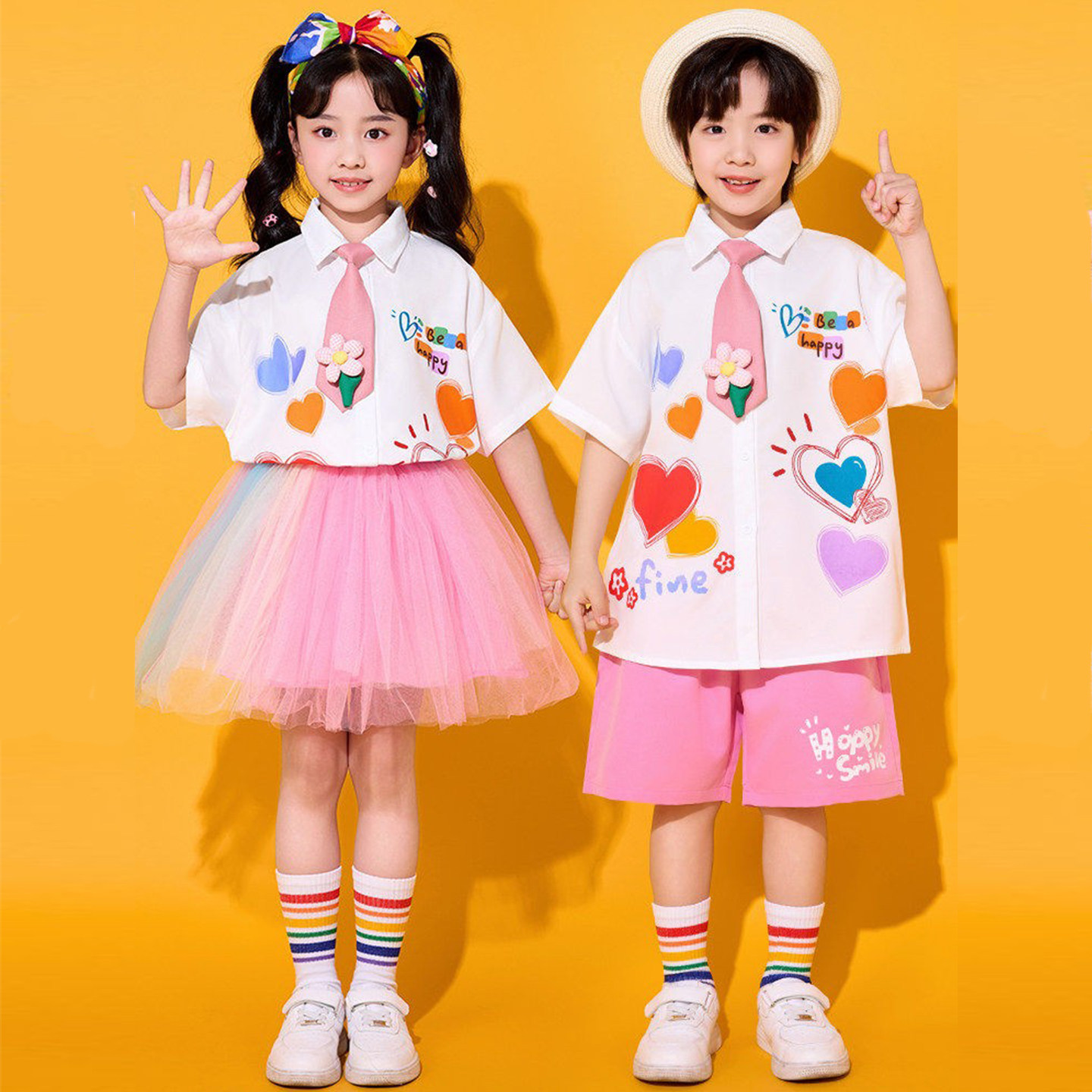 幼儿园六一儿童啦啦队表演服装粉色爱心合唱毕业演出服小学生班服
