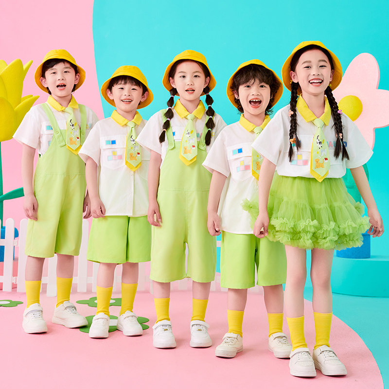 儿童啦啦队演出服小学生运动会班服领带衬衫背带套装幼儿园毕业照