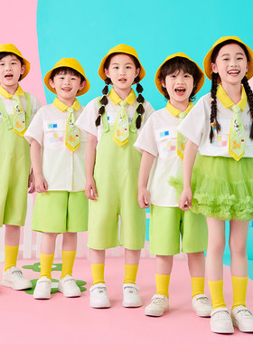 儿童啦啦队演出服小学生运动会班服领带衬衫背带套装幼儿园毕业照