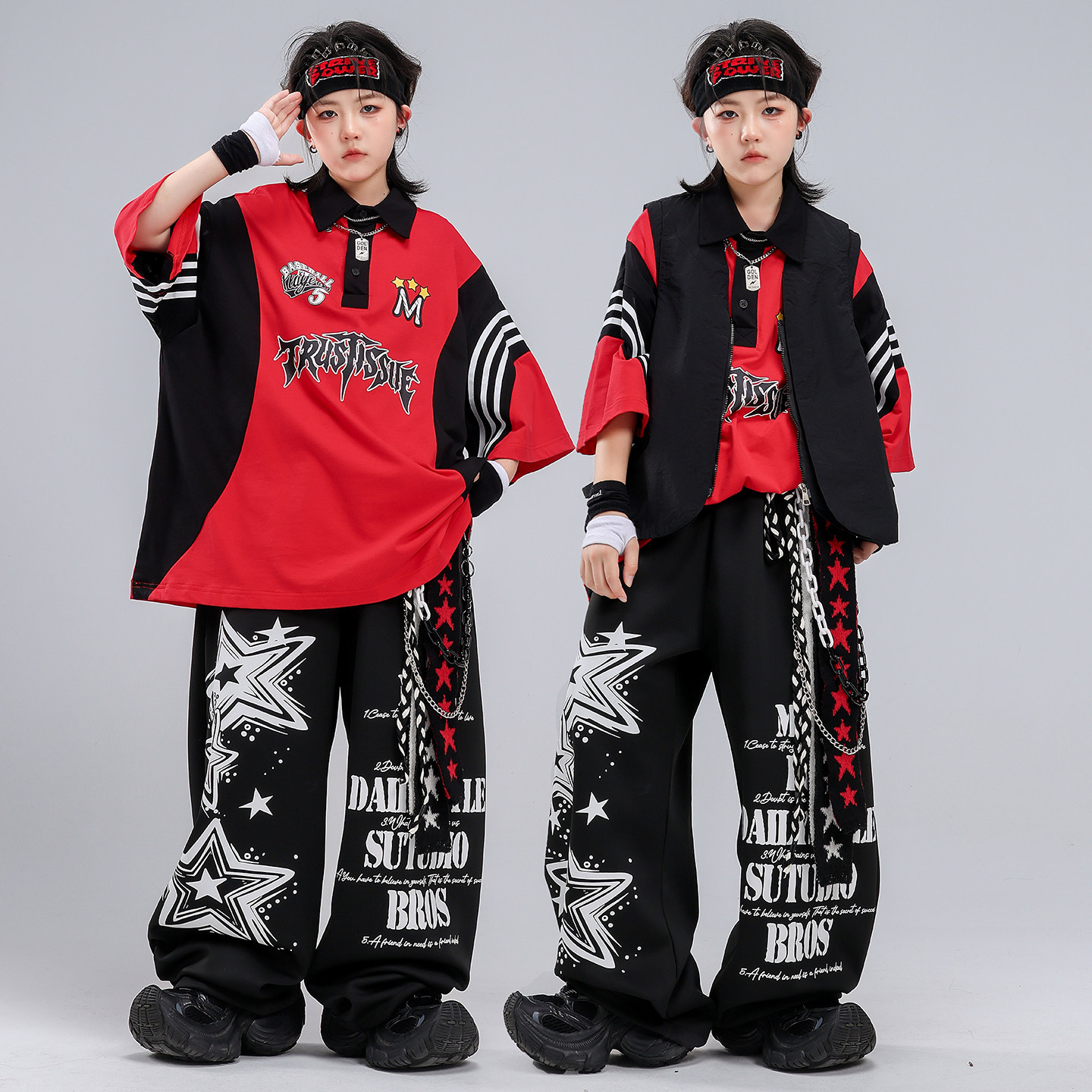 少儿街舞服装嘻哈儿童潮服酷帅男童POLO衫表演服套装hiphop演出服