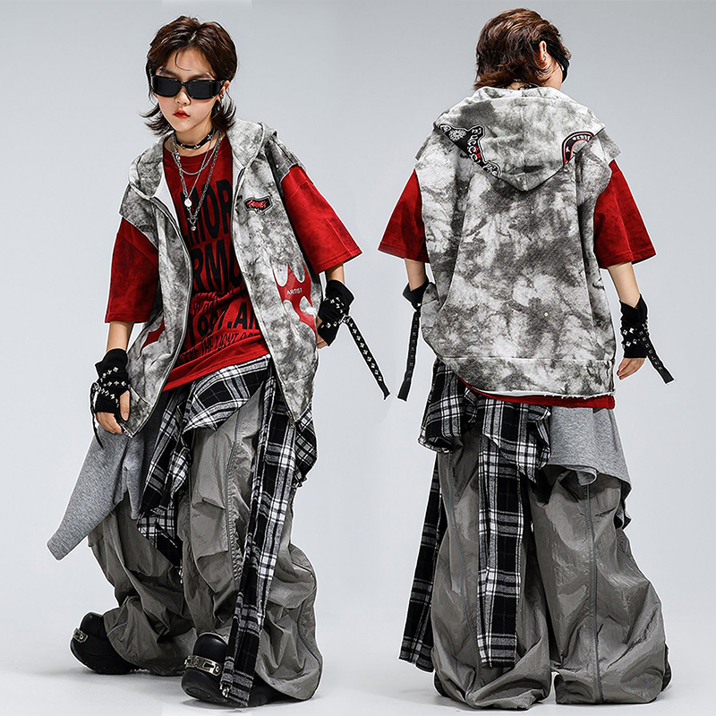 街舞儿童潮服套装男童嘻哈酷帅灰色运动长裤少儿hiphop街舞演出服