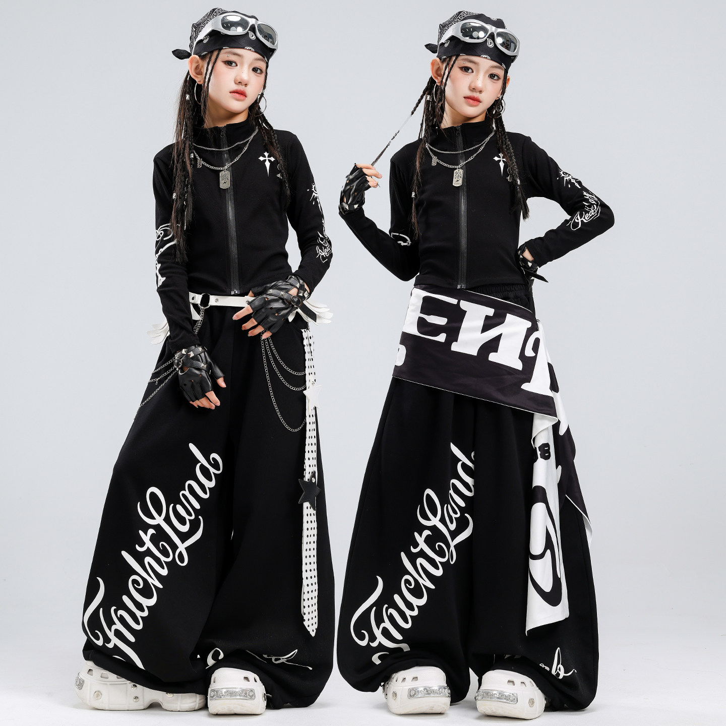 爵士舞服装女童露脐立领黑外套演出服套装jazz女孩酷帅街舞表演服