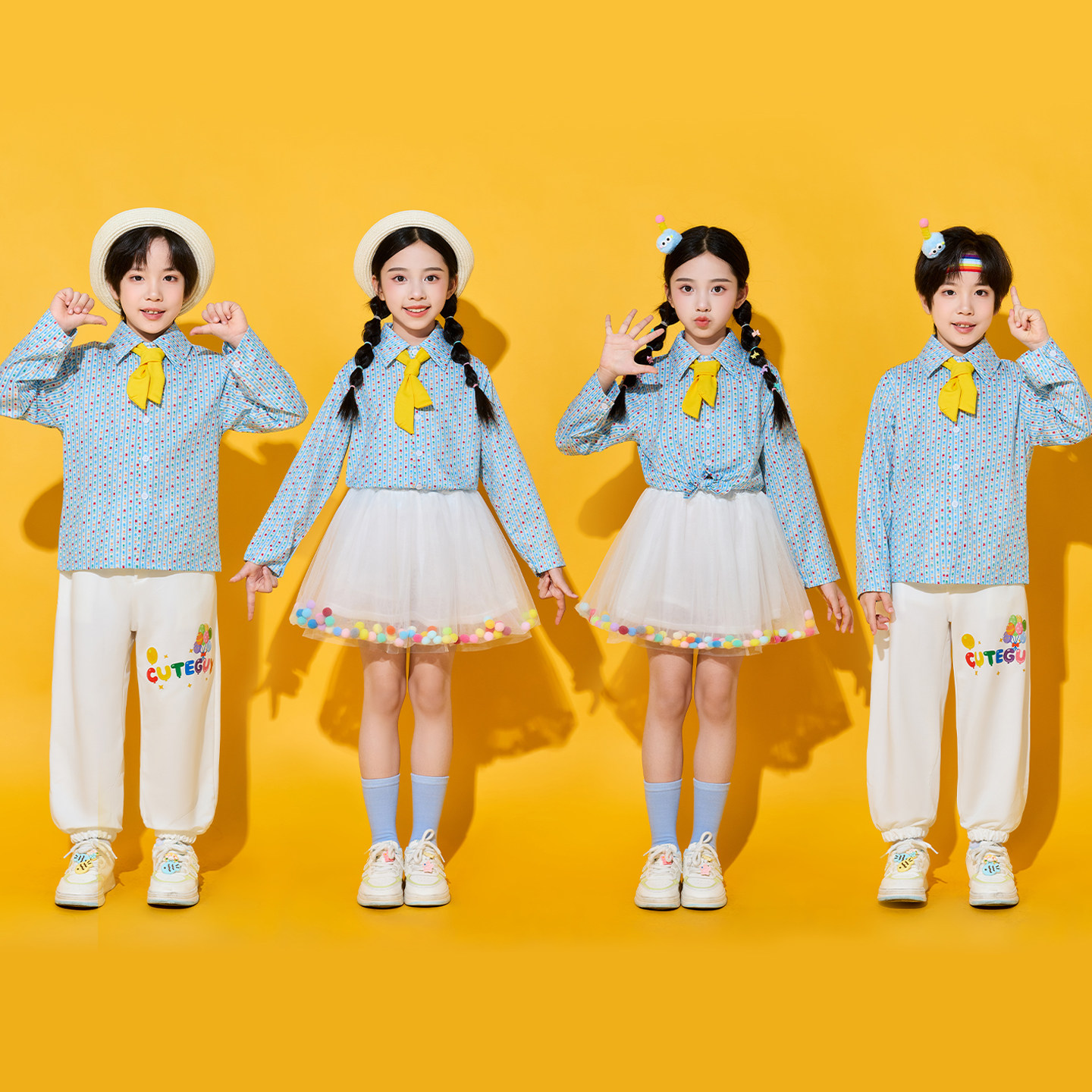 小学生运动会服装开幕式卡通衬衫蓬蓬裙舞蹈服儿童啦啦队演出服秋