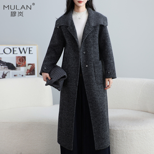 205秋冬新品针织翻领长款双面呢羊绒大衣大码全羊毛外套