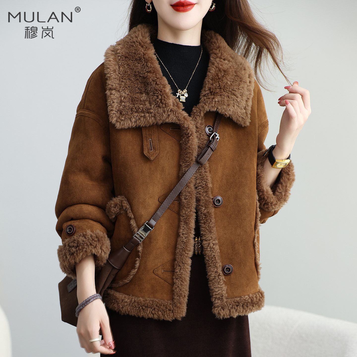 短款小个子羊剪绒皮毛一体冬加厚