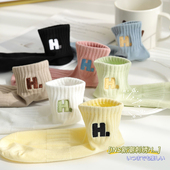 运动袜子女刺绣字母H纯棉日系韩版 春秋短袜学院风春夏学生短筒袜