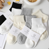 黑白色运动袜子女ins潮春秋款 纯棉短筒袜春夏季 简约纯色低帮袜