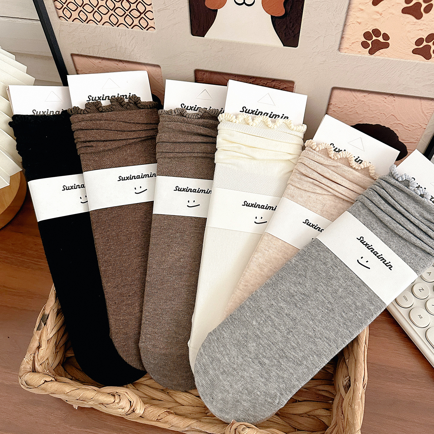 纯色无骨纯棉袜子女ins潮学院风中筒堆堆长袜白色春秋季jk韩国