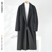 秋冬季 领羊毛呢子风衣外套 过膝宽松西装 长款 双面绵羊绒大衣男韩版