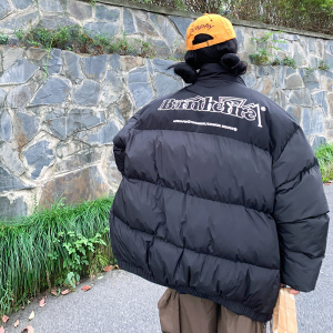 美式hiphop羽绒面包棉服男港风加厚字母潮牌ins痞帅男女外套黑色