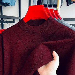 新款秋冬季加厚羊毛衫男款中年爸爸装半高领纯色打底保暖羊绒毛衣