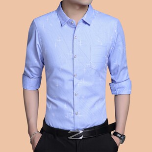 夏季纯棉男士中年爸爸夏装衬衫长袖体桖冰丝棉t恤丅土上衣服薄款