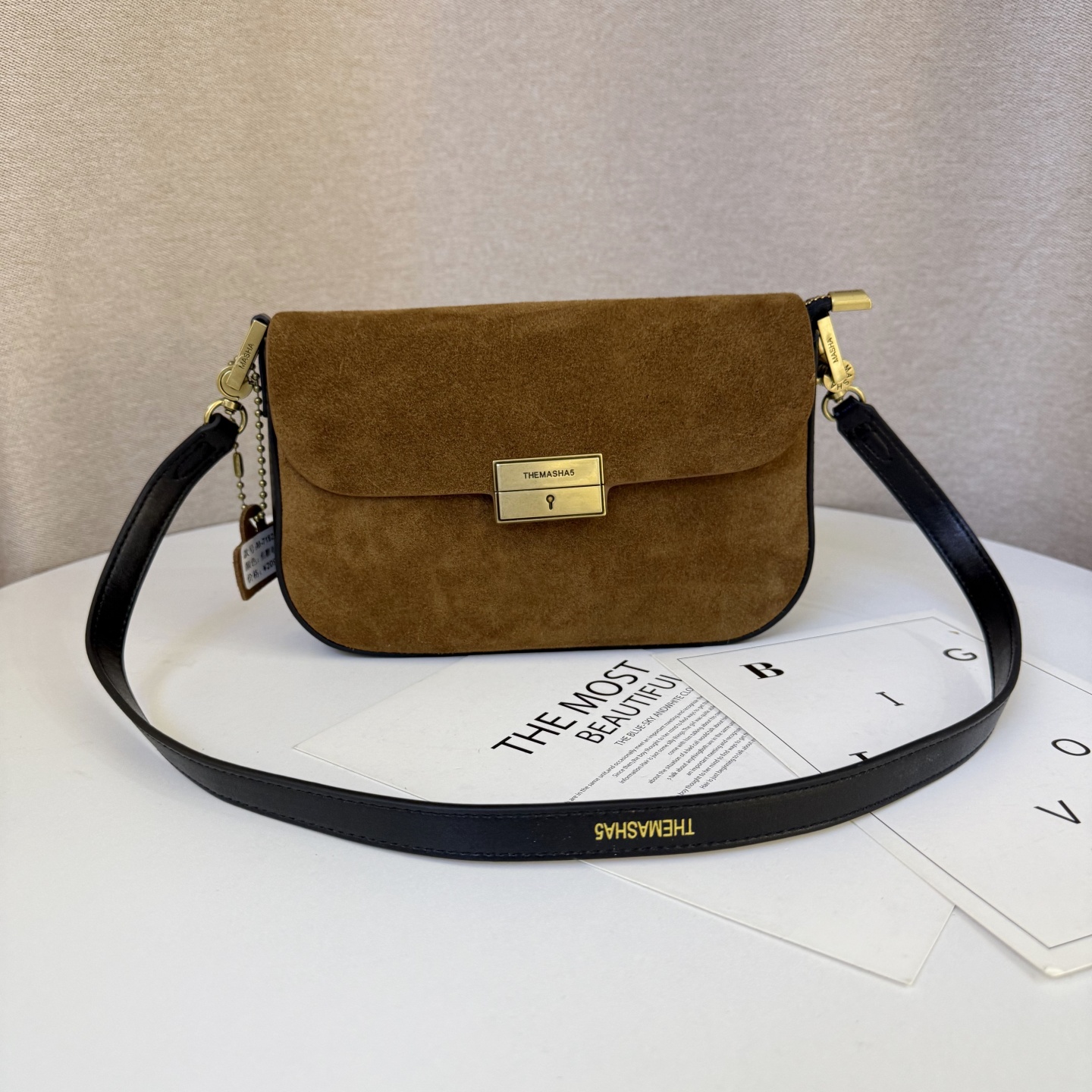 MSHA THE MASHA 5小众复古时尚高级感磨砂皮方扣腋下包百搭斜挎包